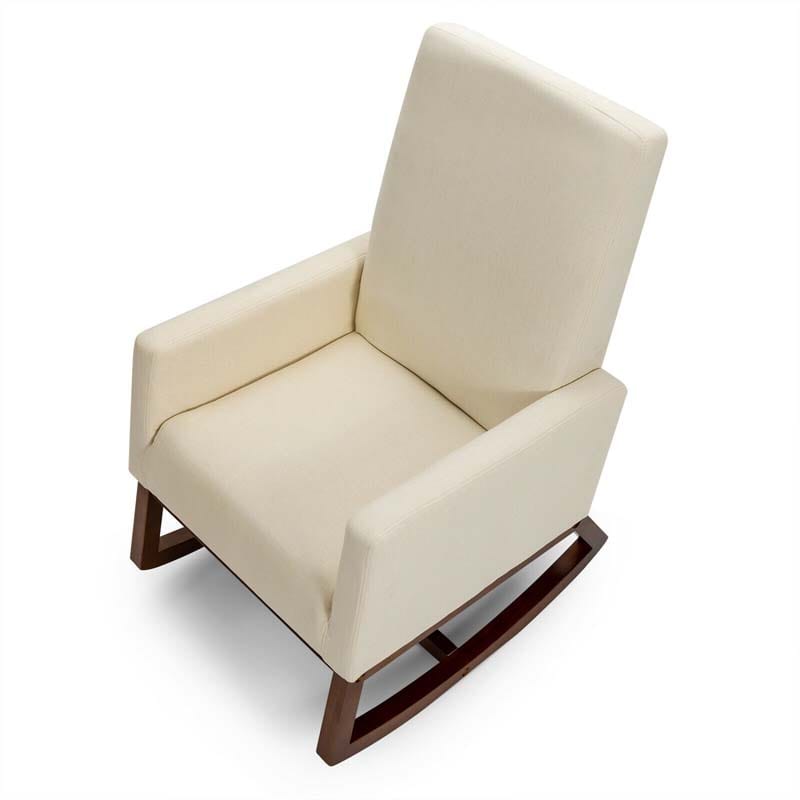 High Back Rocking Chair Upholstered Living Room Chair Nursery Accent Armchair with Wood Base & Side Pocket