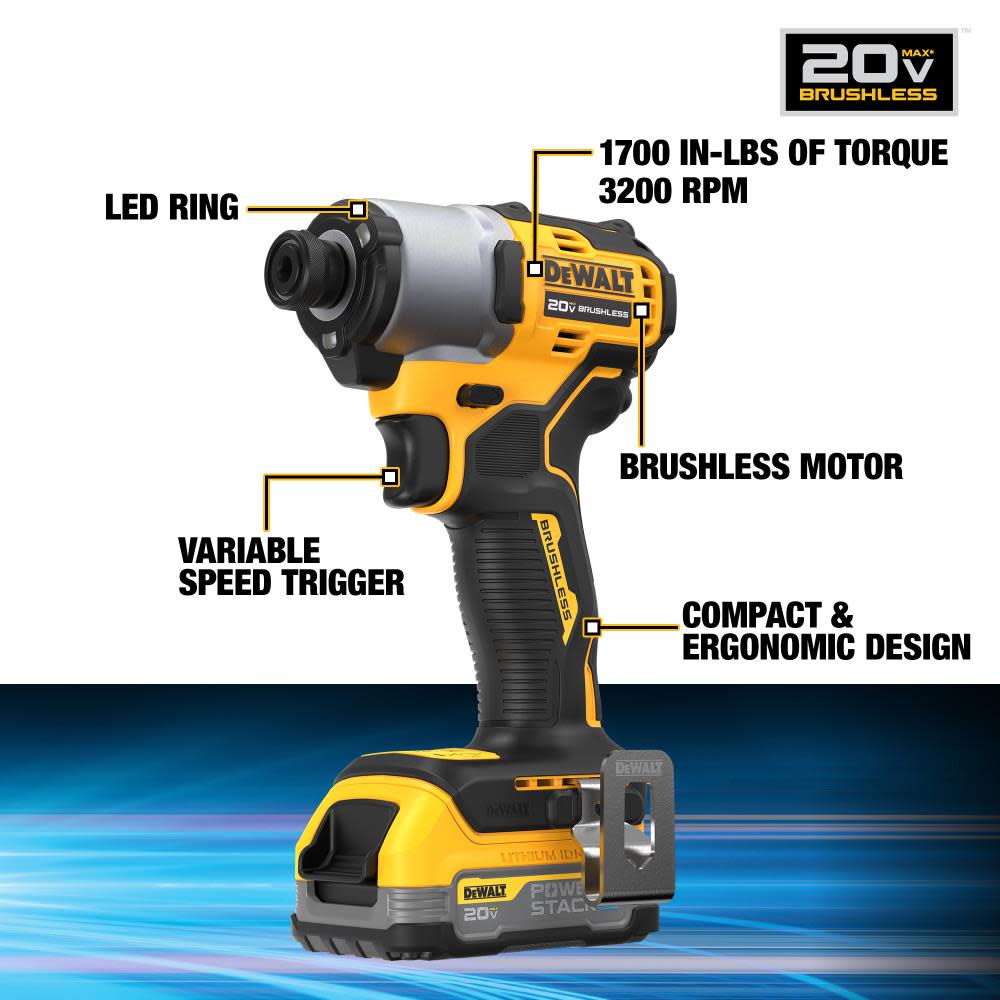 DEWALT 20V Max Impact Driver Kit with POWERSTACK  Battery ;