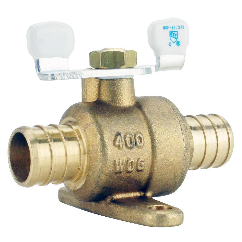 Apollo 34 in. Brass PEX-B Barb Ball Valve with Tee Handle and Mounting Pad APXV34T