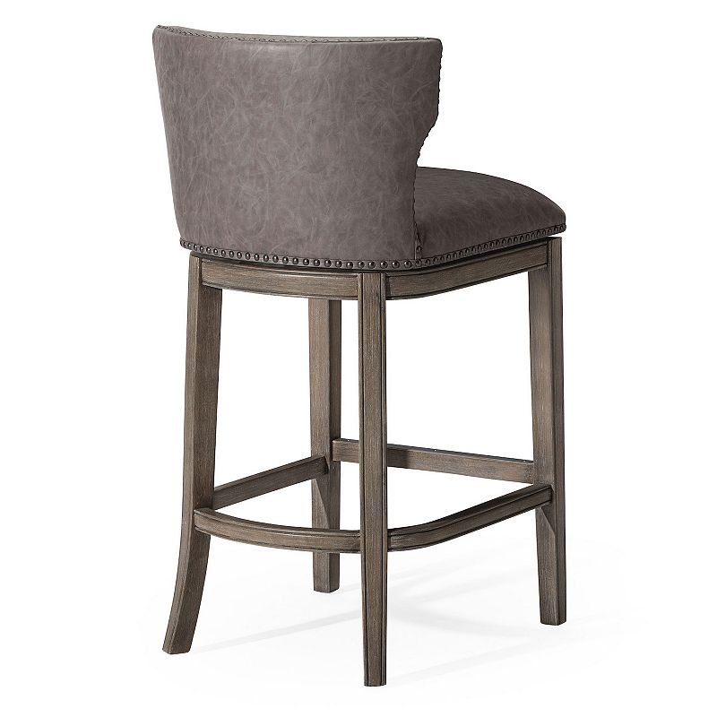 Maven Lane Hugo Bar Stool In Reclaimed Oak Finish With Ronan Stone Vegan Leather