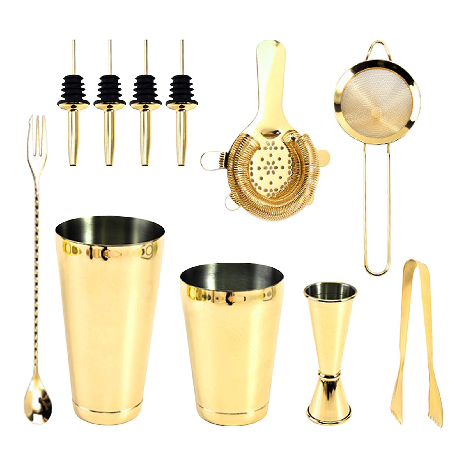 11 Pcs Cocktail Shaker Set With Boston Shaker Cup Stainless Steel Cocktail Mixology Kit With Bartender Shaker Hawthorne/ Fine Mesh Strainer Jigger Liq