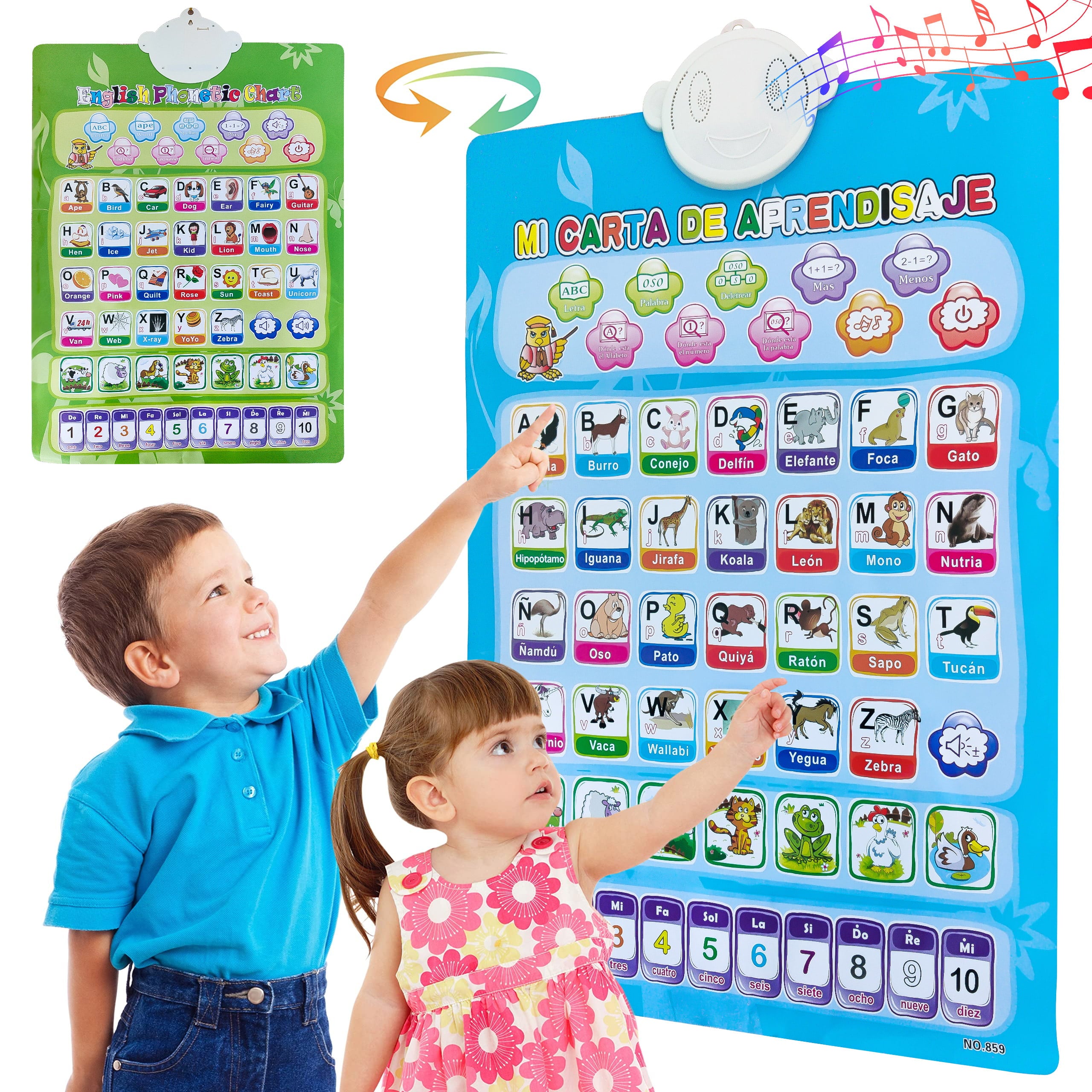 Interactive Electronic Alphabet Wall Chart Age 1 2 3 4， ABC Learn Toys Educational Montessori Poster Boys Girls 12 to 36 Months