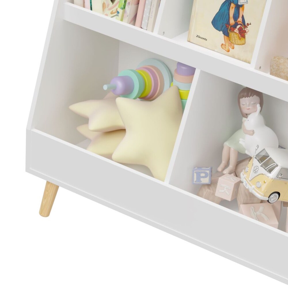 White 5 Cubbies Wooden Kids Open Bookcase and Toy Organizer
