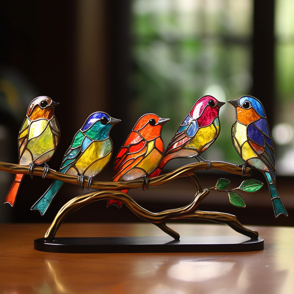 LAST DAY 60% OFF Stained Glass Birds on Branch Desktop Ornaments