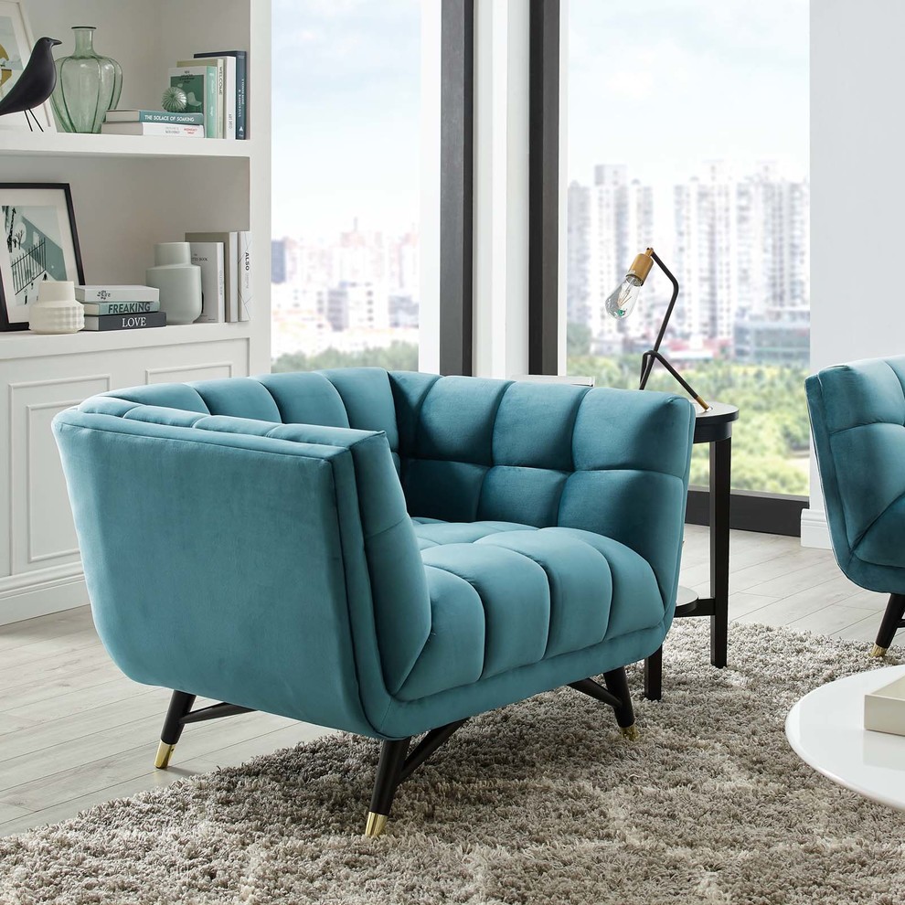 Modern Armchair Accent Chair  Velvet Fabric   Midcentury   Armchairs And Accent Chairs   by House Bound  Houzz