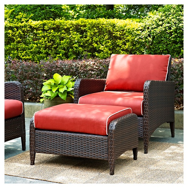 Kiawah 2pc Wicker Patio Chair With Ottoman Seating Set Crosley