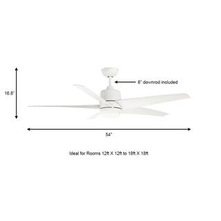 Hampton Bay Mena 54 in. White Color Changing Integrated LED IndoorOutdoor Matte White Ceiling Fan with Light Kit and Remote Control 99918