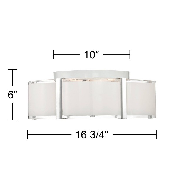 Wide Chrome 3 light White Glass Scalloped Edge Drum Shade For Bedroom House