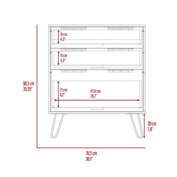 Modern Style 3-Drawers Dresser， Storage Cabinet with 4 Hairpin Legs， Chest Organizer for Bedroom， Living Room， Hallway - - 37828090