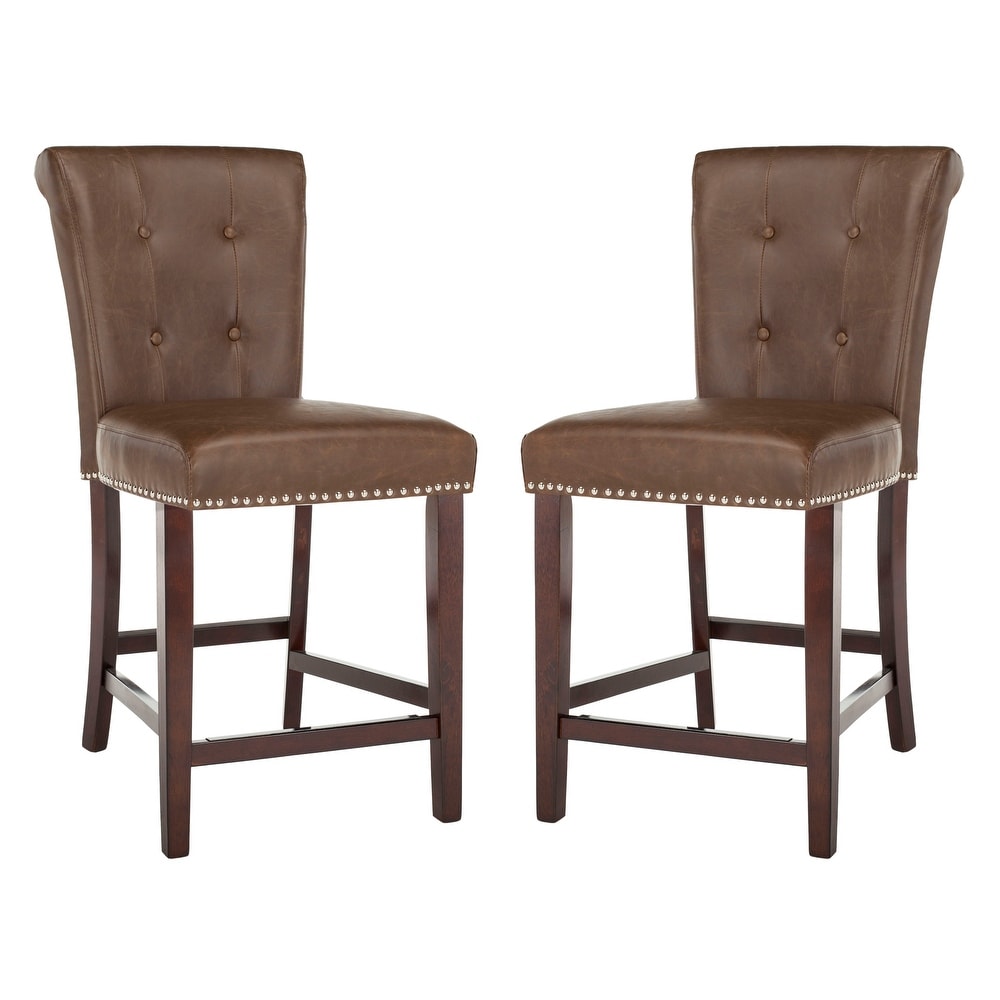 SAFAVIEH 26  Inch Taylor Brown/ Espresso Tufted Counter Stool (Set of 2)   20\