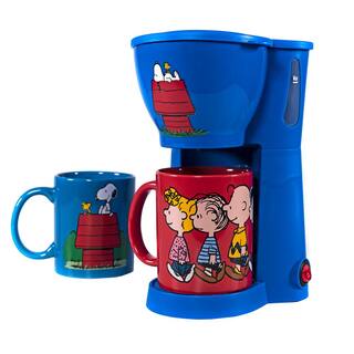 Uncanny Brands Peanuts Single Cup Black Drip Coffee Maker Snoopy and Friends Mugs Included CM2-PEA-SN1