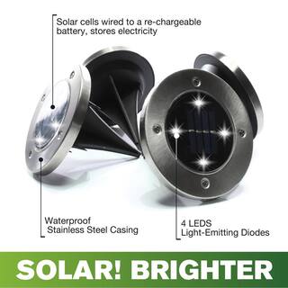 Bell + Howell Solar Powered Stainless Steel Outdoor Integrated LED Super Bright In-Ground Path Disk Lights (8 per Box) 2177