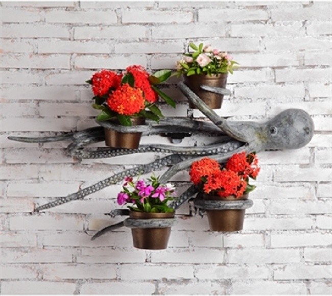 Octopus Wall Hanging Planter Holder   Beach Style   Outdoor Pots And Planters   by Imtinanz  LLC  Houzz