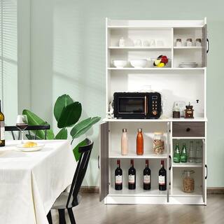 Costway 4-Door 71 in. White Kitchen Buffet Pantry Storage Cabinet with Hutch Adjustable Shelf JV10293WH+