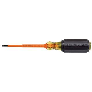 Klein Tools 18 in. Insulated Cabinet-Tip Flat Head Screwdriver with 4 in. Round Shank- Cushion Grip Handle 612-4-INS