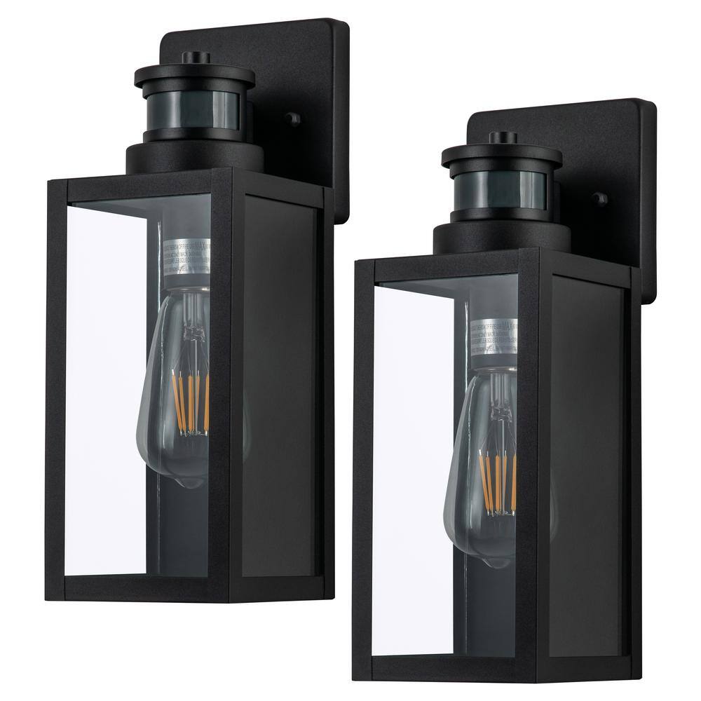 C Cattleya 1-Light Matte Black Motion Sensing Dusk to Dawn Non-Solar Outdoor Wall Lantern Sconce with Clear Tempered Glass (2-Pack) CA2239-2W