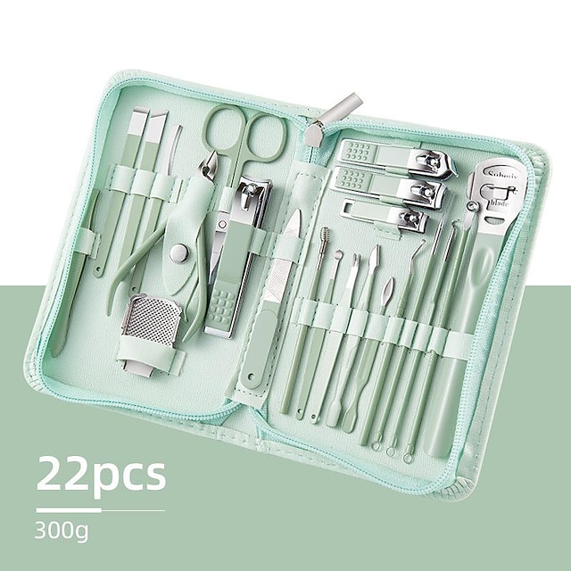 22pcs Professional Nail Clippers Pedicure Kit  Stainless Steel Toenails Nail Files Ear Spoon, Grooming Kit For Travel