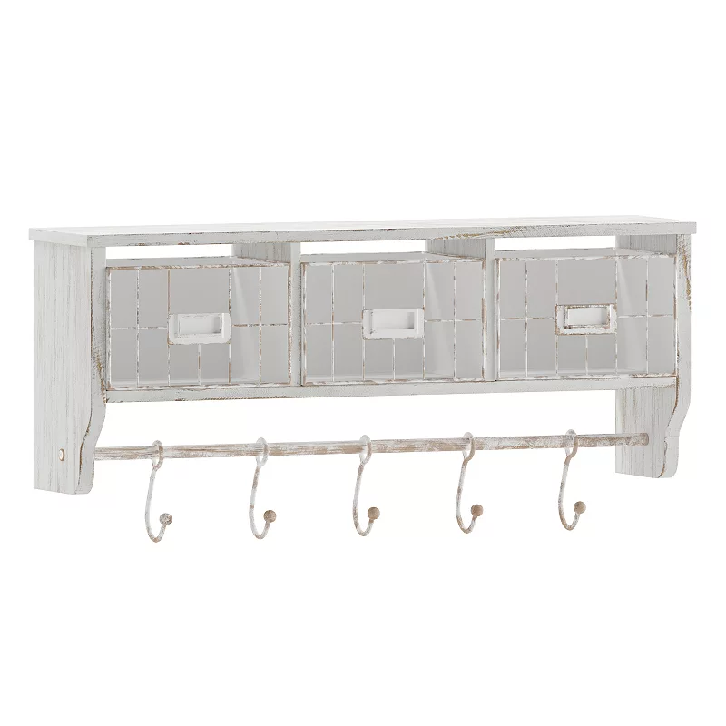 Flash Furniture Daly Wall Mounted 5-Hook Storage Rack With Upper Shelf