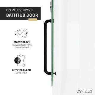 ANZZI Pacific 48 in. W x 58 in. H Pivot Frameless Bathtub Door in Matte Black with Clear Glass SD-AZ8076-01MB