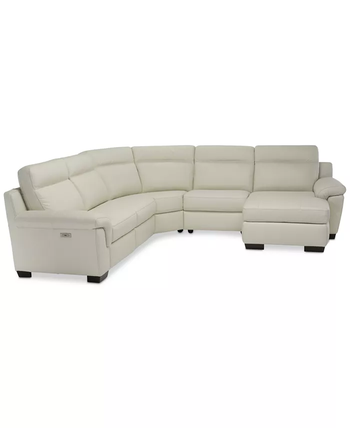 Furniture Julius II 5-Pc. Leather Chaise Sectional Sofa With 2 Power Recliners Power Headrests and USB Power Outlet