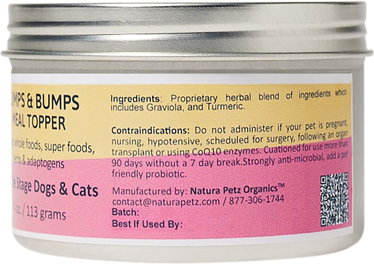 Natura Petz Organics Lumps and Bumps Turkey Flavored Powder Skin and Coat Supplement for Dogsand Cats， 4-oz tin