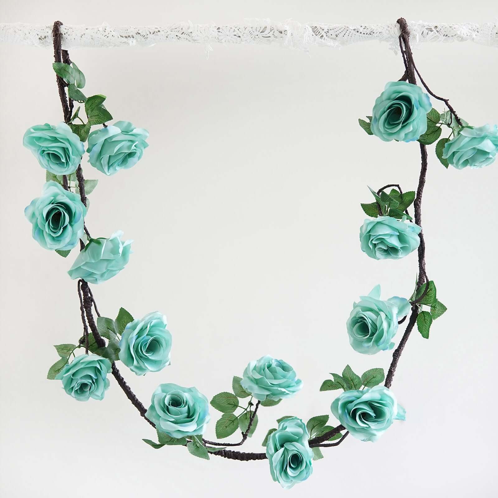 Aqua/Turquoise Artificial Silk Rose Hanging Flower Garland Vine 6ft