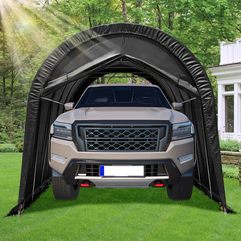 EROMMY Portable Garage  Heavy Duty Carport with  Steel Metal Frame and Round Style Roof