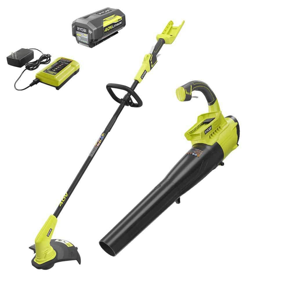 RYOBI 40V Cordless Battery String Trimmer and Jet Fan Blower Combo Kit (2-Tools) with 4.0 Ah Battery and Charger RY40930