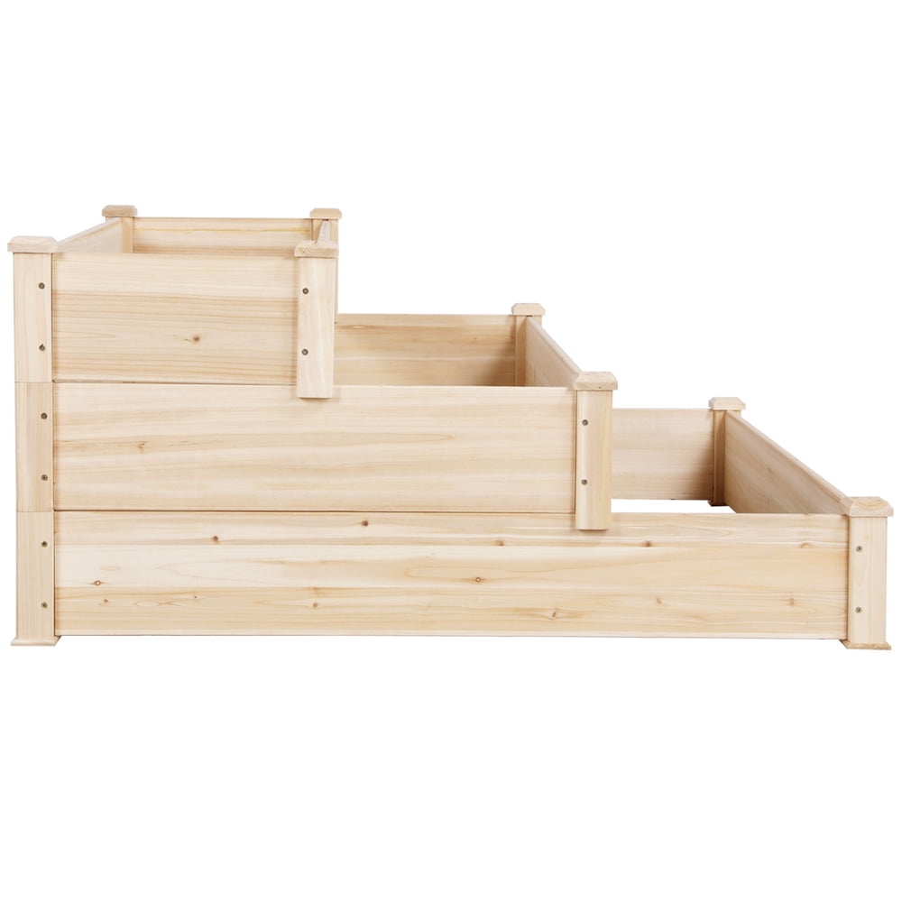 Easyfashion Raised/Elevated Garden Bed Tiered Planter Box, Natural Wood