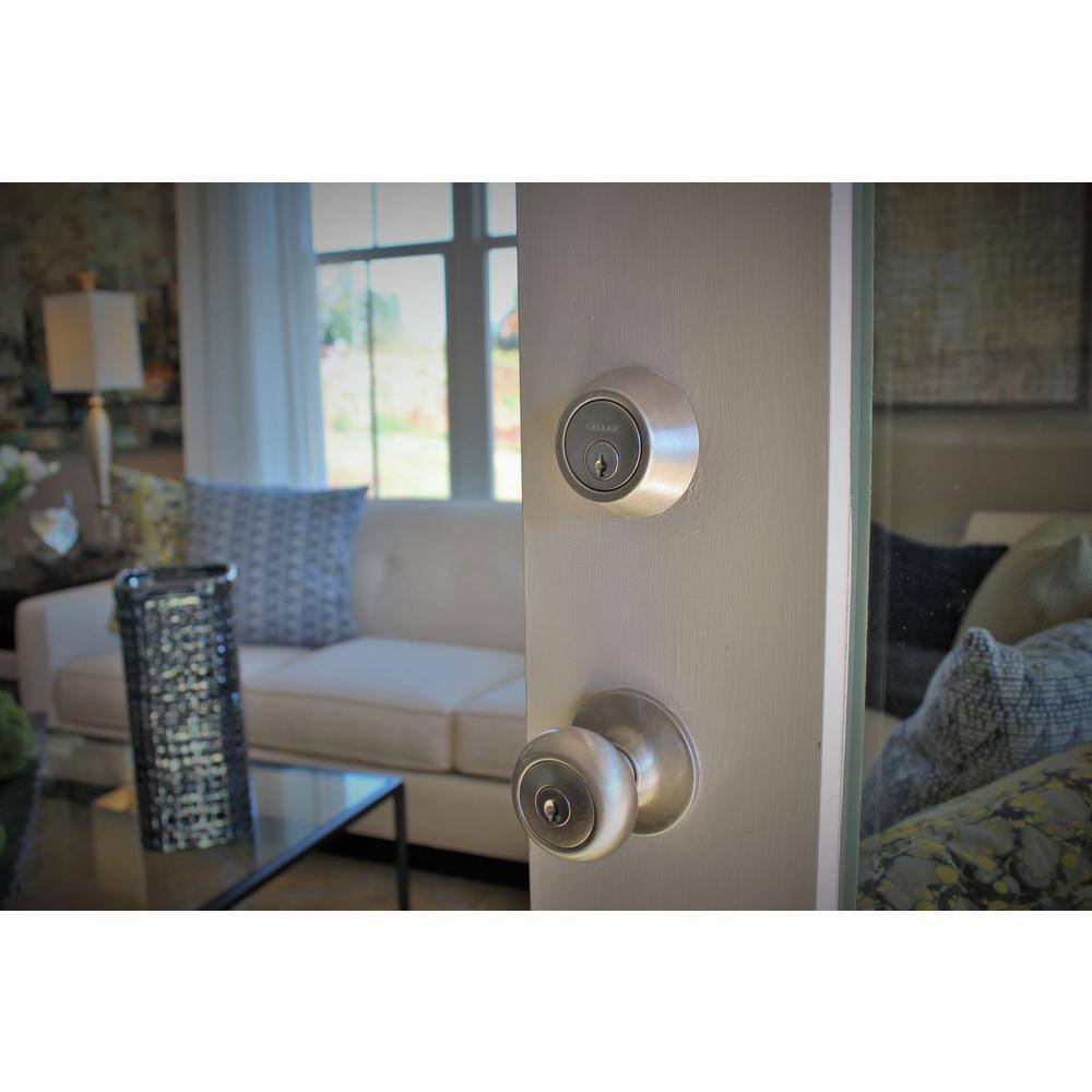 DELANEY HARDWARE Saxon Satin Nickel Single Cylinder Deadbolt and Entry Door Knob Combo Pack KS3001