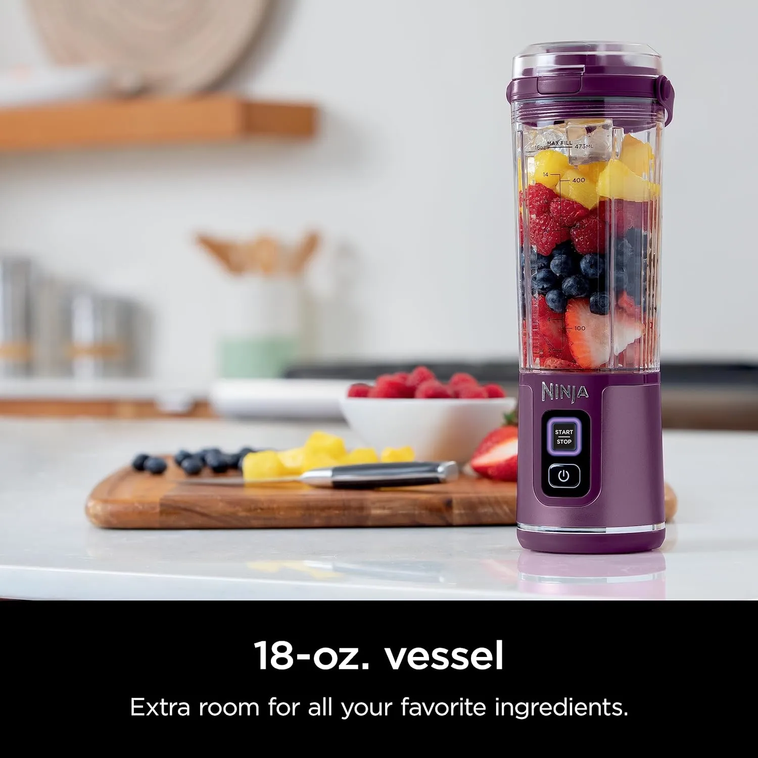 Ninja BC51NV Blast Portable Blender, Cordless, 18oz. Vessel, Personal Blender-for Shakes & Smoothies, BPA Free, Leakproof-Lid & Sip Spout, USB-C Rechargeable, Dishwasher Safe Parts, Denim Blue