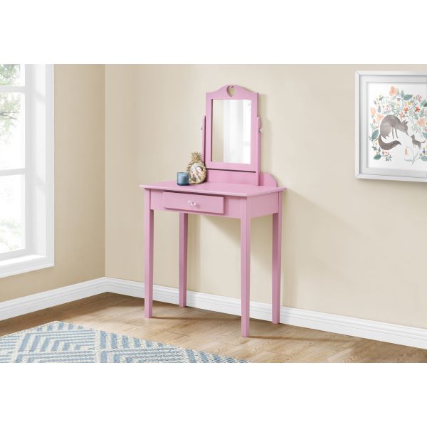 Vanity， Desk， Makeup Table， Organizer， Dressing Table， Bedroom， Pink Wood， Pink Laminate， Contemporary， Modern