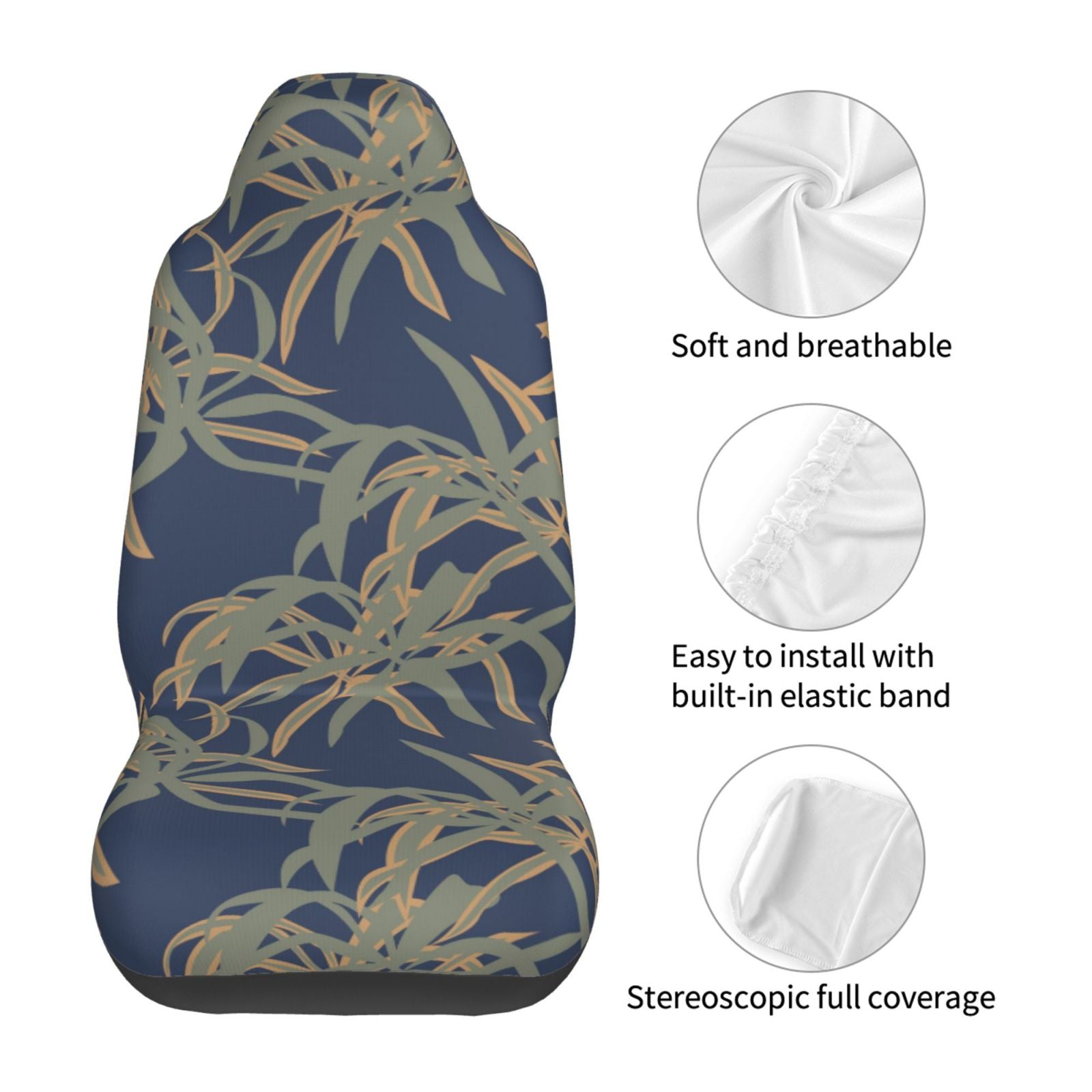 TEQUAN Front Seat Covers， Tropical Leaf Pattern 2 Piece Car Seat Cover Fit Most Car SUV Truck Van