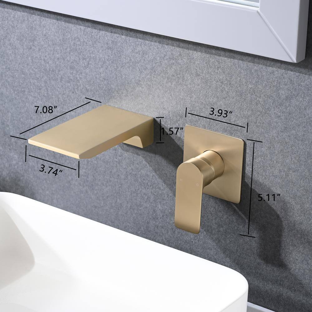 YASINU Waterfall Single Handle Wall Mounted Bathroom Faucet in Brushed Gold YN08803BG