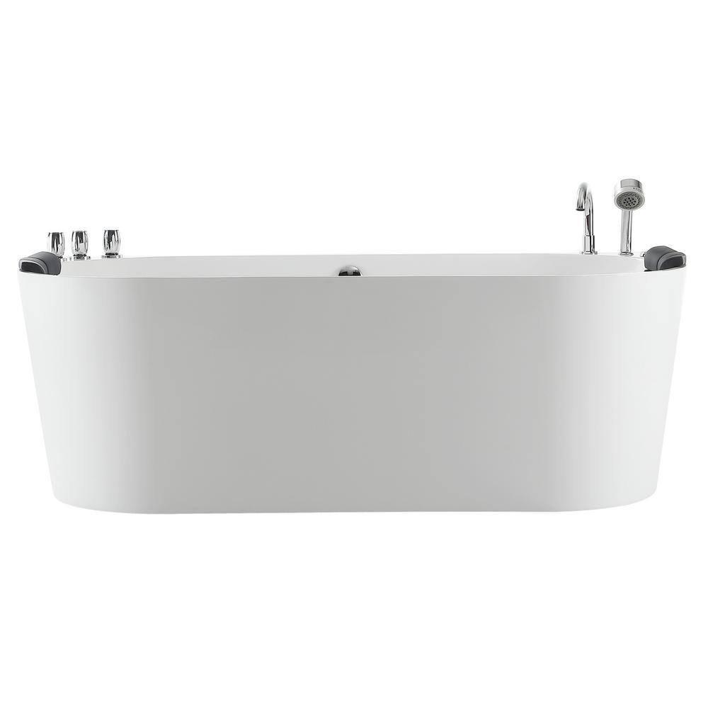 Empava 59 in. Center Drain Acrylic Freestanding Flatbottom Whirlpool Bathtub in White with Faucet - Water Jets EMP-59AIS06