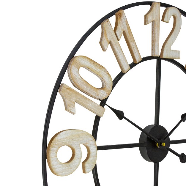 Metal Framed Battery Operated Round Wall Clock With Block Numbers