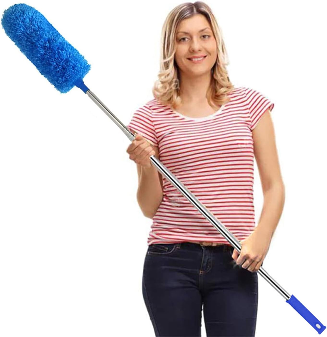 DELUX Microfiber Extendable Feather Duster with 100 inches Extra Long Pole, Bendable Head & Long Handle Dusters for Cleaning Ceiling Fan, High Ceiling, Blinds, Furniture & Cars