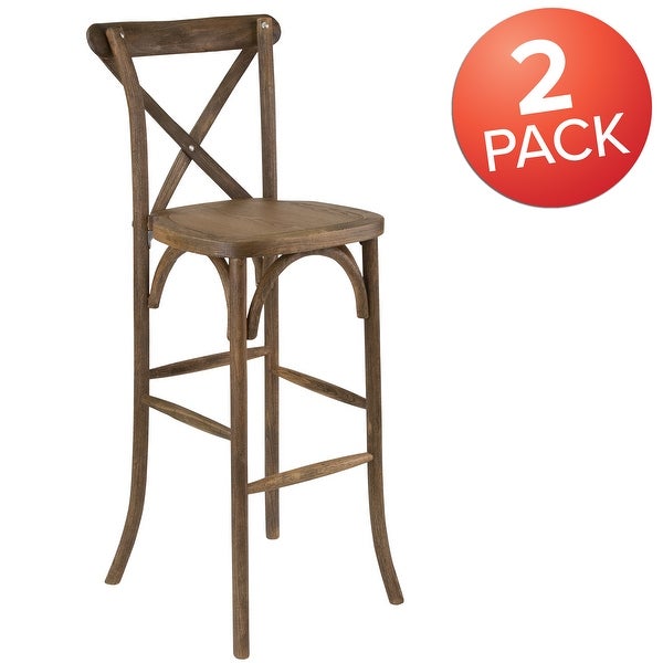 2 Pack HERCULES Series Dark Antique Wood Cross Back Barstool