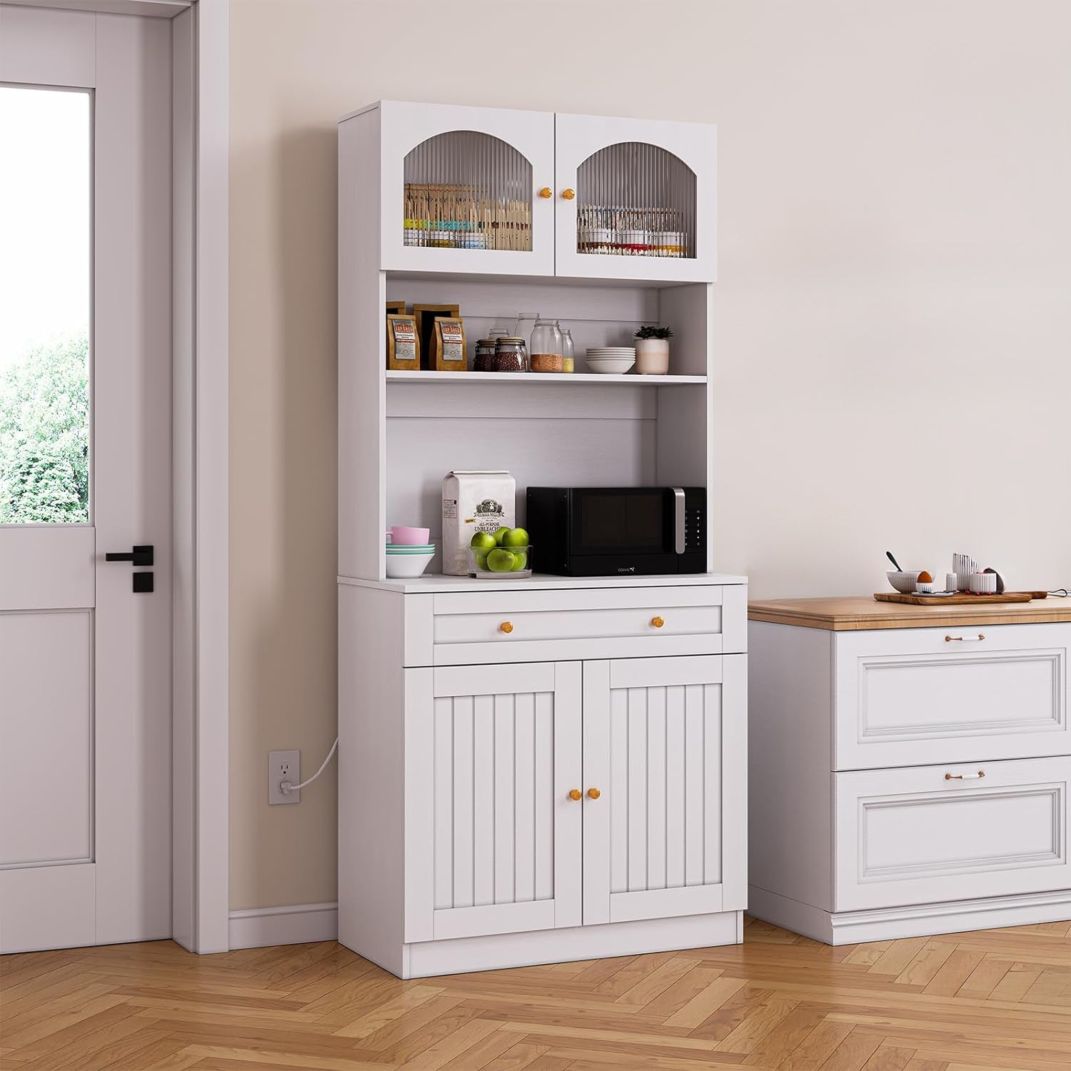 71 Inch Kitchen Pantry Cabinet, Storage Cabinet with Microwave Shelf, Suitable for Dining Room