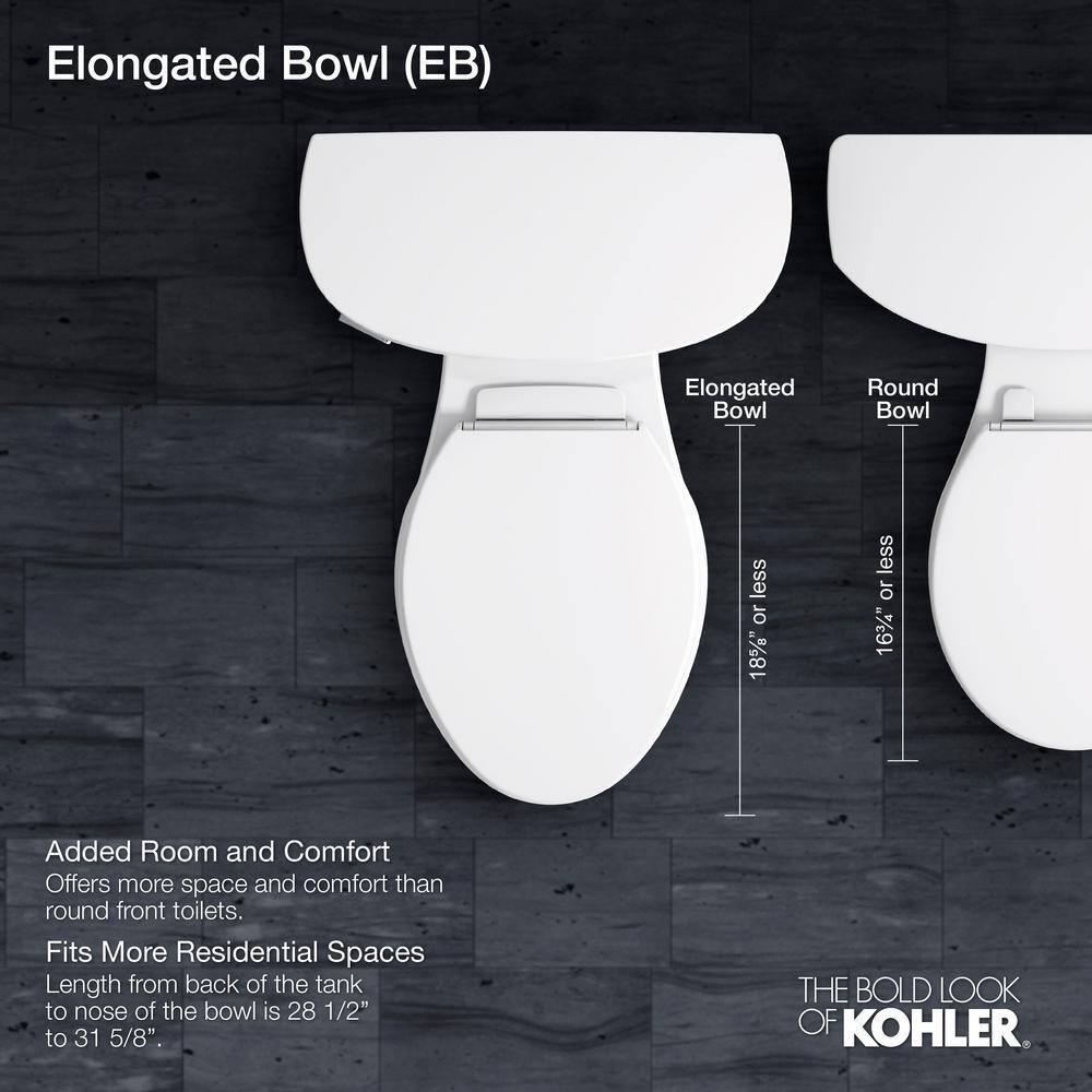 KOHLER Brazn 1-Piece 0.8 GPF Dual Flush Compact Elongated Toilet in White with Skirted Trapway Seat Included K-22378-0