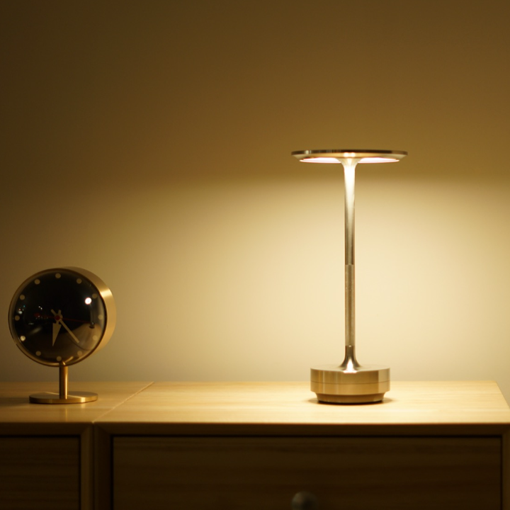 Metallic Cordless Table Lamp – Dimmable & Rechargeable Waterproof Desk Light