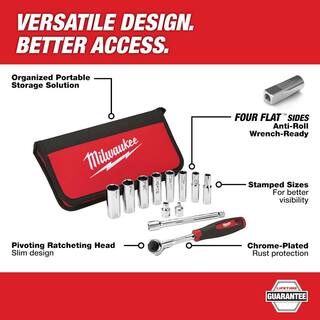 MW 38 in. Drive SAE Socket Set (12-Piece) 48-22-9000