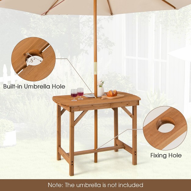 Costway Patio Outdoor Fir Wood Dining Table 1 5 x27 x27 Umbrella Hole Backyard Garden Natural