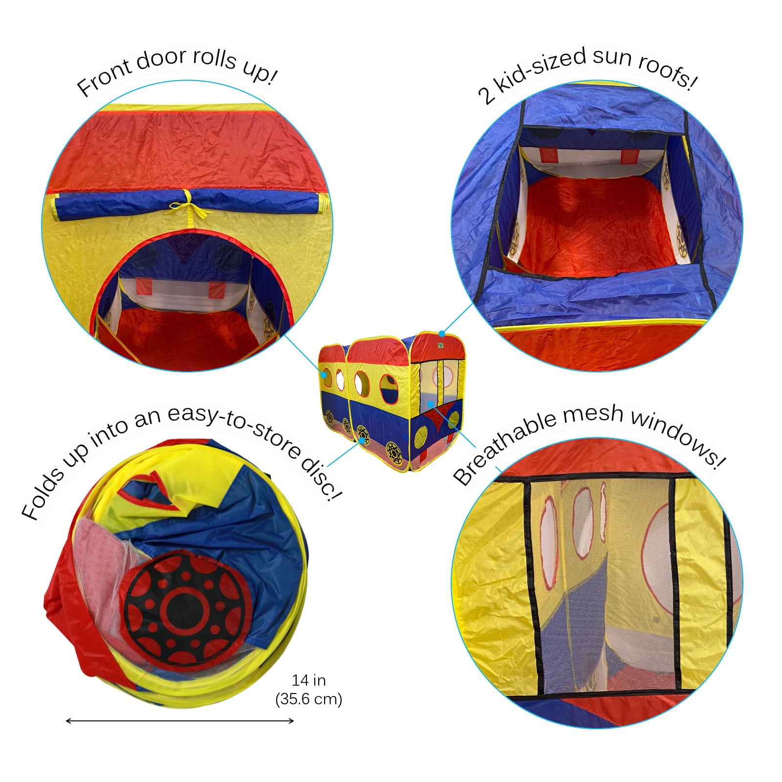 Vokodo Kids Pop Up School Bus Play Tent Magical Playhouse Tunnel Folding Indoor Outdoor Bright Colors Pretend Imagination Creative Learning Toys Great Gift For Preschool Children Boys Girls Toddlers