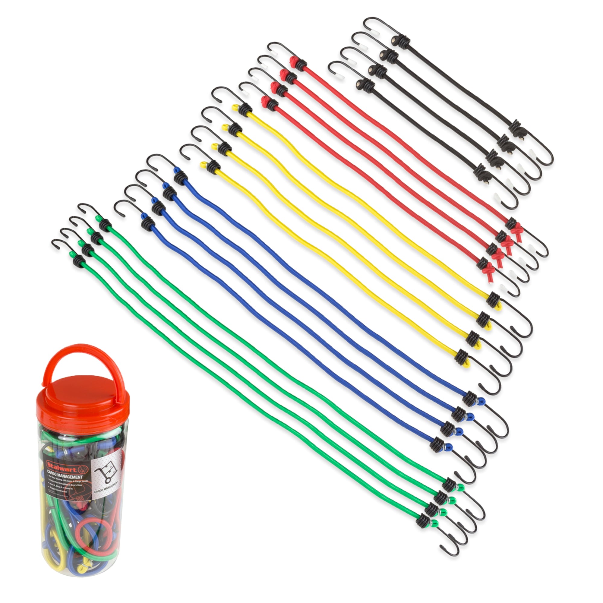 Stalwart 20-Pack of Assorted Length Bungee Cords with Hooks in Plastic Jar