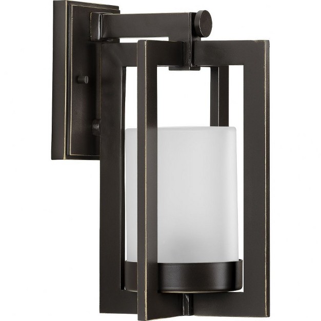 Progress Lighting Janssen 1 light Wall Lantern In Oil Rubbed Bronze With Etched Glass Shade