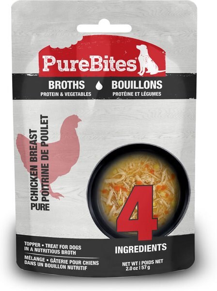 PureBites Broth Chicken and Vegetables Dog Food Topping， 2-oz bag， 18 count