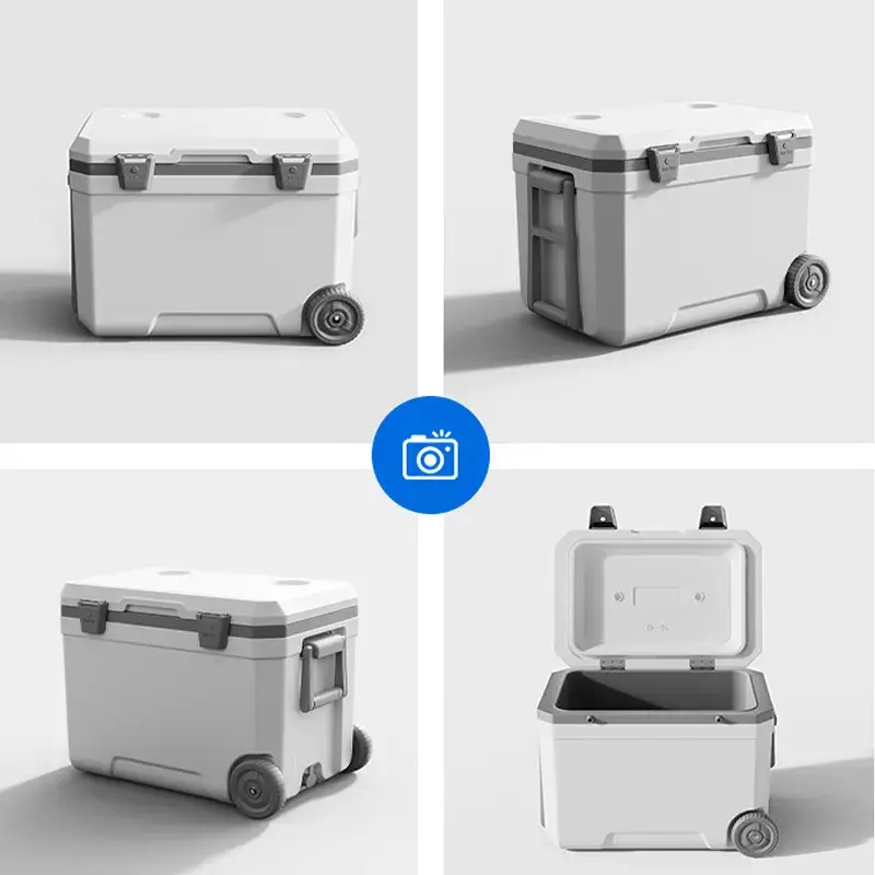 Large Wheeled Insulated Portable Cooler Plastic Box Ice Retention Hard Cooler Box with Heavy Duty Wheels and Handle