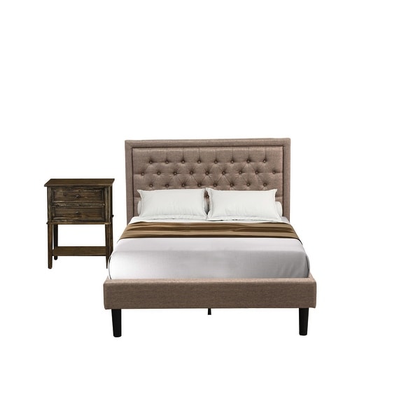 East West Furniture Bedroom Set - Bed Frame Dark Khaki Headboard with 1 Nightstand Bedroom - (End Table Finish Option) - - 33772194