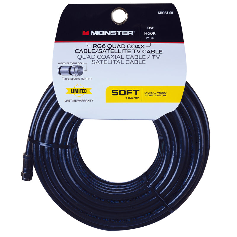 CABLE RG6 QUAD 50' BLACK